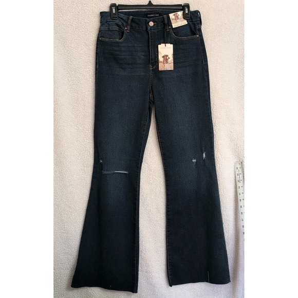 Sincerly Jules Denim - Sincerely Jules Dark Blue High-Rise‎ Flare Distressed Jeans Size 9/29